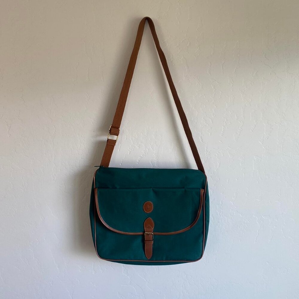 Vintage Polo Ralph Lauren Green Canvas Messenger Bag
